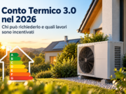 Conto Termico 3.0 nel 2026: chi può richiederlo e quali lavori sono incentivati Pompa di calore esterna accanto a una casa, con titolo Conto Termico 3.0 e scala grafica dell'efficienza energetica