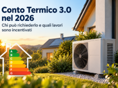 Conto Termico 3.0 nel 2026: chi può richiederlo e quali lavori sono incentivati Pompa di calore esterna accanto a una casa, con titolo Conto Termico 3.0 e scala grafica dell'efficienza energetica