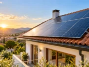 Ristrutturazioni e rinnovabili: quando sono obbligatorie nel 2026 Pannelli fotovoltaici sul tetto di una casa con copertura in tegole, immagine illustrativa generata con IA