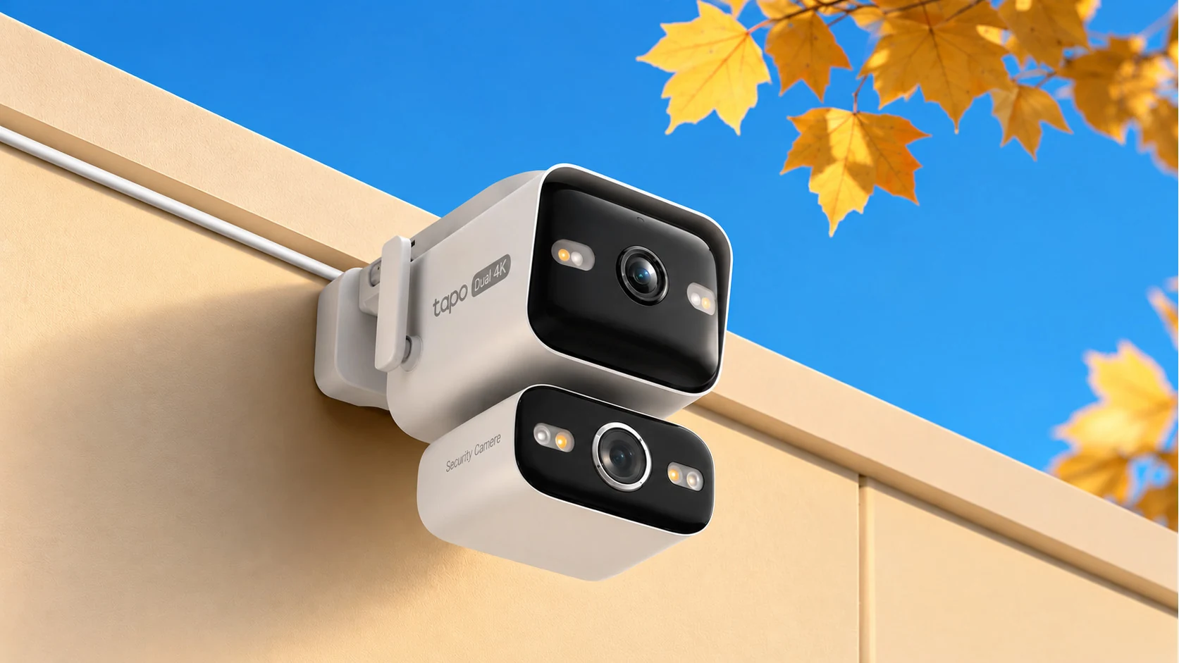 Tapo C575D: videocamera a doppio obiettivo 4K TP-Link Tapo C575D a doppio obiettivo installata all'esterno
